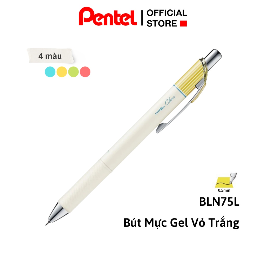 Bút Mực Gel Pentel Clena BLN75L Nét 0.5mm Mực Xanh| Màu Pastel Trẻ Trung