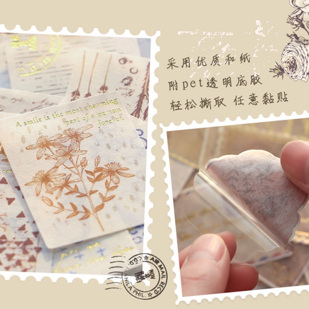 Set 40 miếng dán họa tiết nhãn tem phong cách Retro trang trí sổ ảnh album nhật ký