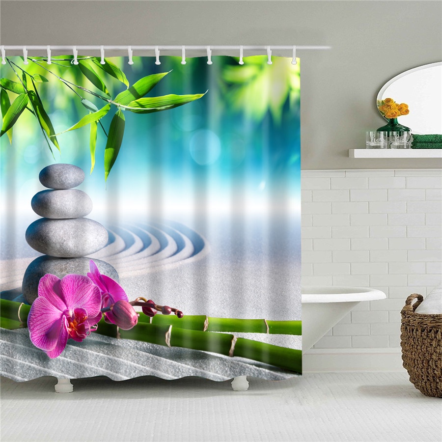 Rèm Che Bồn Tắm Bằng Polyester Chống Nước In Hình Phong Cảnh Thôn Quê Kèm Móc Treo Cho Nhà Tắm