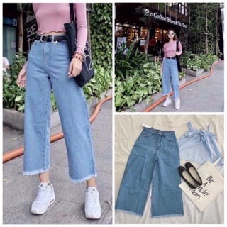 [SIÊU RẺ] Quần jeans ống rộng rách gấu dáng lửng (Sỉ từ 5sp bất kỳ)
