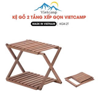 Kệ gỗ để đồ 2 tầng xếp đa năng Vietcamp - kệ xếp dã ngoại - giá kệ gia dụng