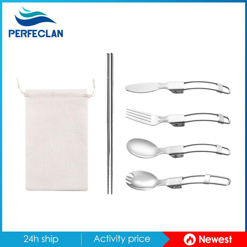 [Perfeclan] Bộ Dụng Cụ Ăn Uống Ngoài Trời Đũa Muỗng Nĩa Gấp Được