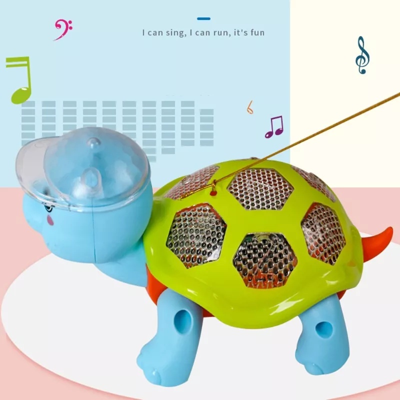 Đồ chơi rùa con chạy pin cho bé dắt đi chơi có đèn nhấp nháy và nhạc vui nhộn cho bé