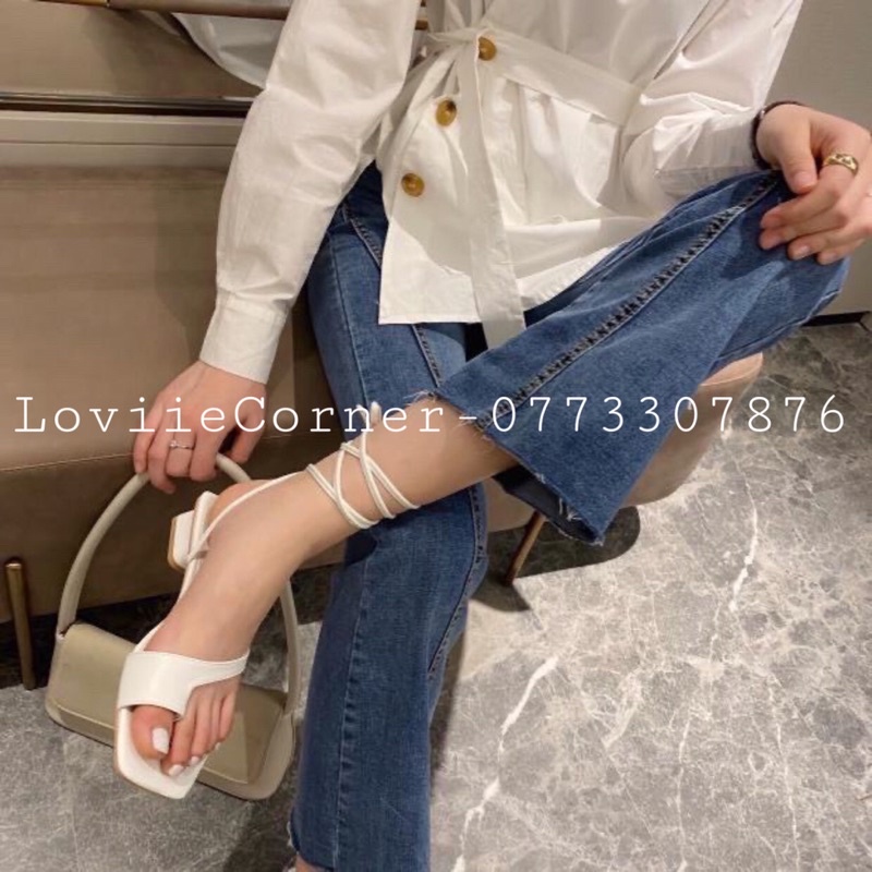 [Mã SKAMFSW175 giảm 10K đơn 50K] SANDAL NỮ XỎ NGÓN LOVIIECORNER GIÀY SANDAL CAO GÓT ĐẾ VUÔNG 3 PHÂN CỘT DÂY S210703