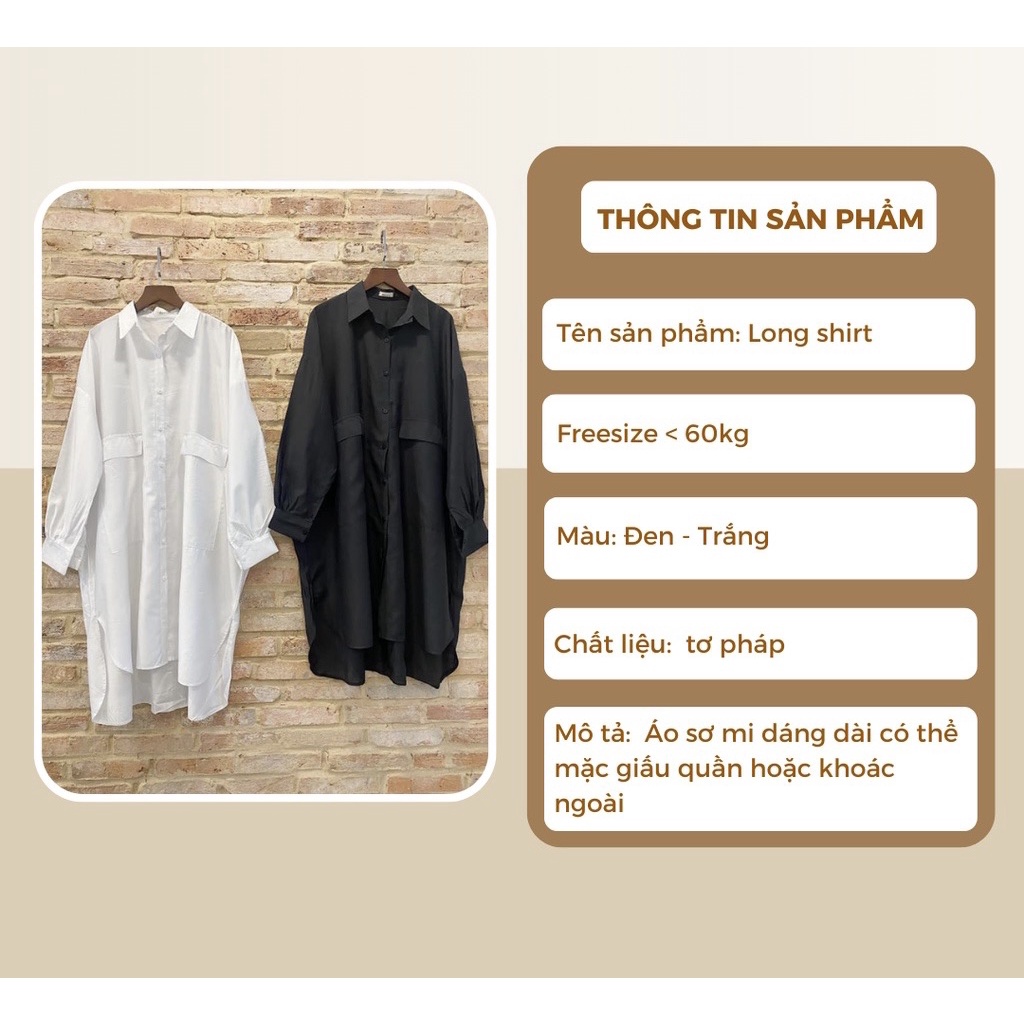ĐẦM SƠMI NỮ LONG SHIRT DRESS form suông dài oversize thiết kế basic 2 tone màu đen trắng - làm áo khoác ngoài đi biển