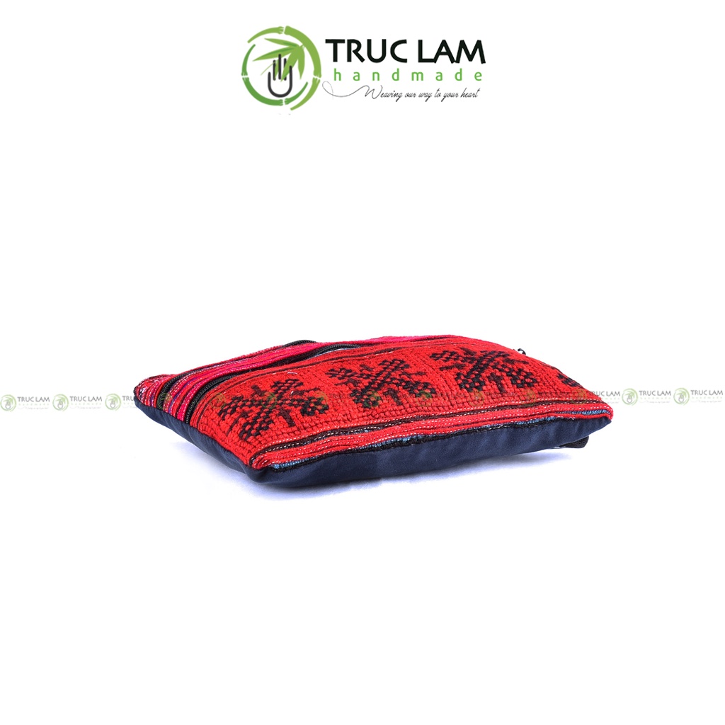 Ví Dài Cầm Tay Nữ Vải Thổ Cẩm Họa Tiết Thêu Tay 2 Khóa Thêu 1 Mặt - Trúc Lâm Handmade
