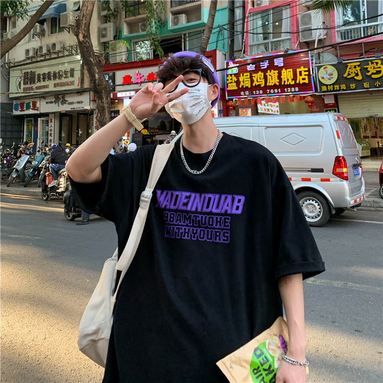 Men's High Street Cool Style Fashion Korean Style Letter Print Short Sleeve T-shirt Street Style Unisex Fashion Short Sleeve T-shirt | BigBuy360 - bigbuy360.vn