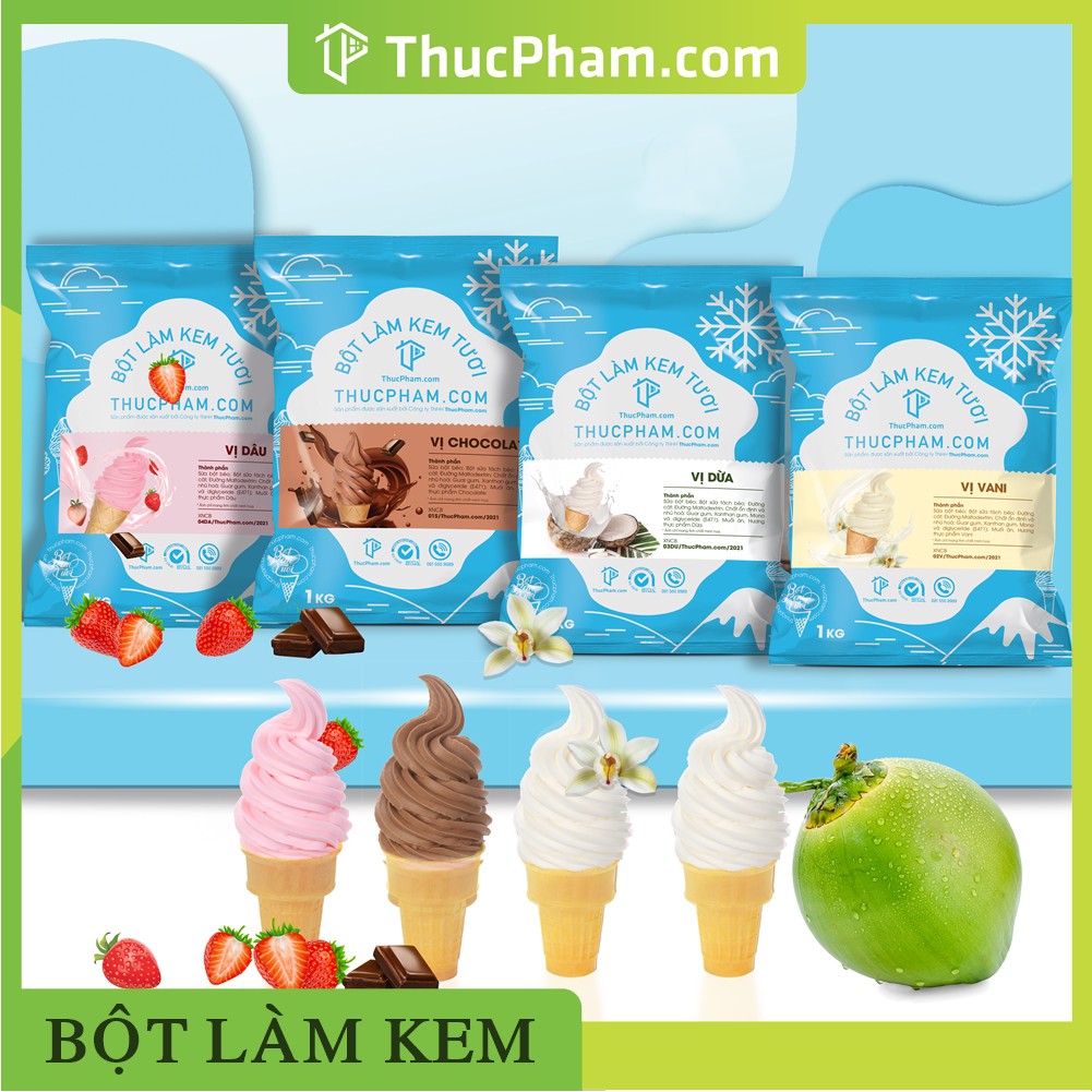 Bột Làm Kem Tươi THUCPHAM.COM Đủ Vị - Túi 1kg - Hương Vị Tự Nhiên, Không Gắt, Không Hắc