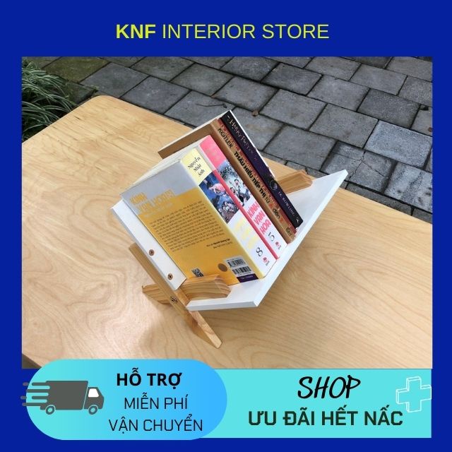 Giá để sách chân chéo cỡ nhỏ để bàn bằng gỗ tự nhiên, thiết kế tiện lợi nhỏ gọn, thông minh