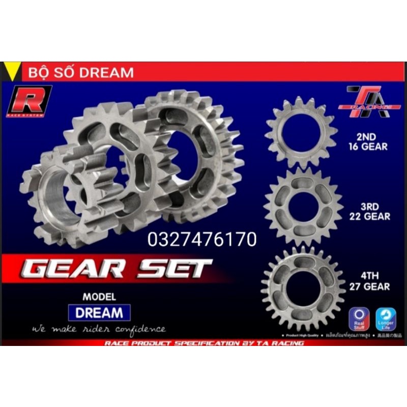 nhông số đấu 2, 3, 4 TA Racing cho xe Dream, Wave