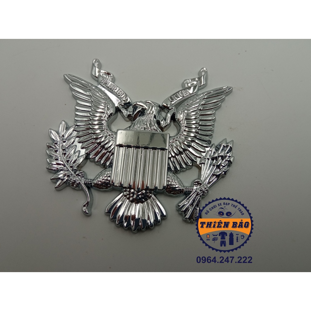 Tem nhôm dán xe ô tô Đại Bàng Mỹ, Logo nhôm dán xe Đại Bàng Bpluribus, Decal dán xe Unum, sticker nhôm đặc màu Bạc #141