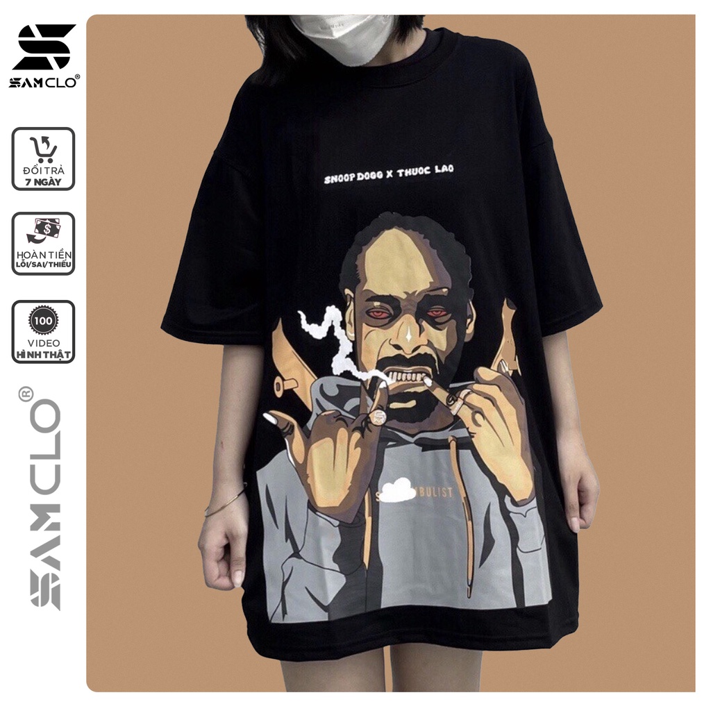 Áo thun Unisex nam nữ form rộng tay lỡ SAM CLO - mặc cặp, nhóm, lớp in hình SNOOP DOGG x THUOC LAO