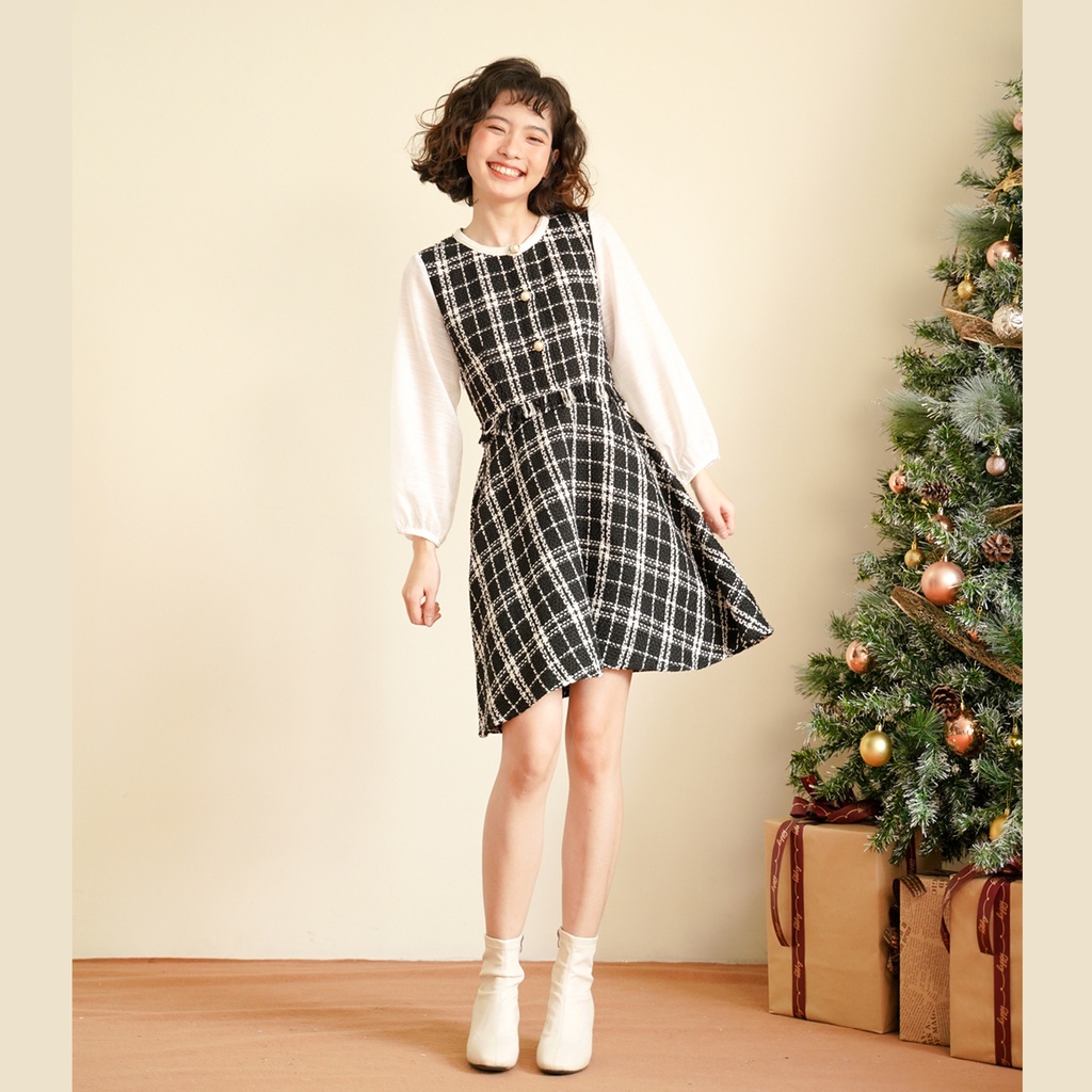 BLEUBIRD váy tweed caro phối organza MIKI DRESS | BigBuy360 - bigbuy360.vn