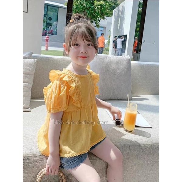Set áo đũi vàng quần jean bé gái