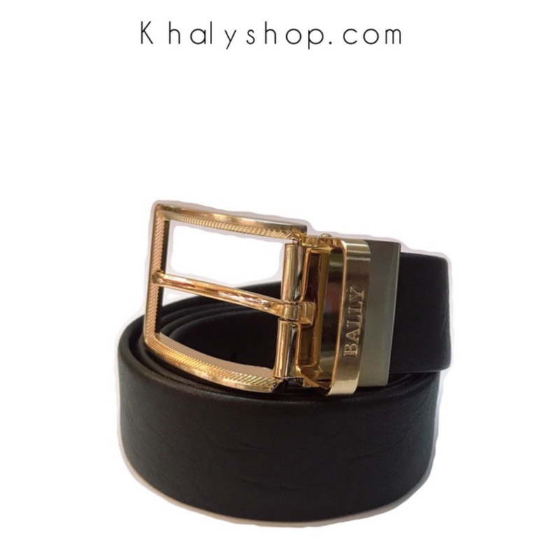 Dây nịt , dây thắt lưng thời trang da thật cao cấp Bally màu đen khóa cài lỗ vàng đồng cho nam [DNBALY01]