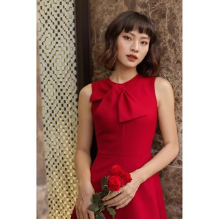 EDINI - D1212 Đầm cổ tròn phối nơ