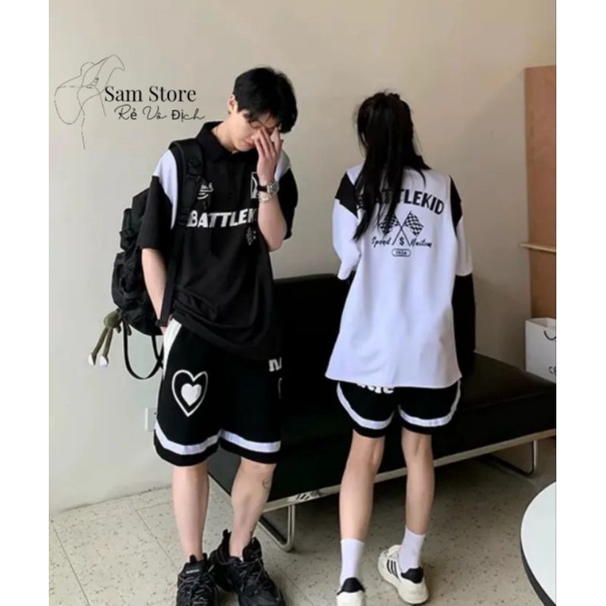 Áo thun cotton tay lỡ unisex- ÁO POLO CHỮ BATTLE -- MẪU HOT 2022