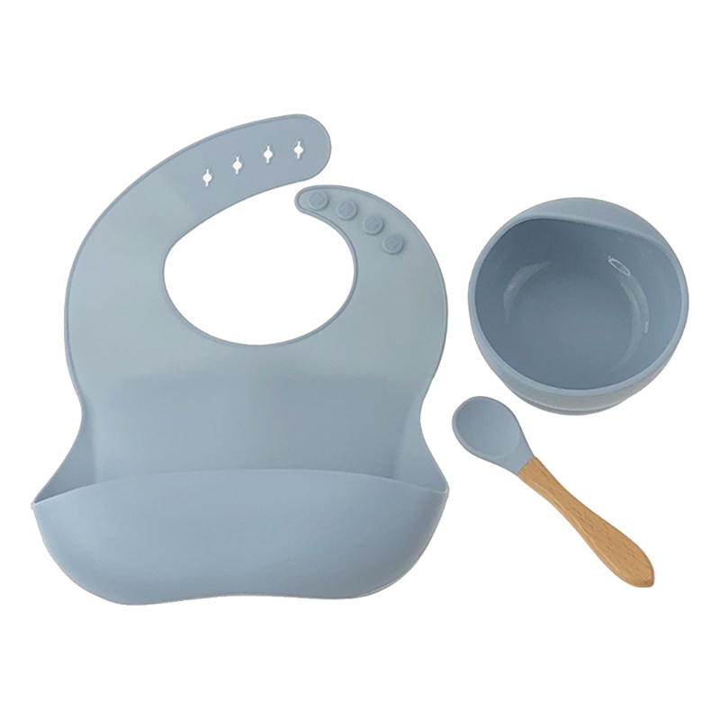 Bộ 3 Món Gồm Yếm Ăn + Muỗng + Yếm Bằng Silicone Chống Nước Cho Bé Sơ Sinh