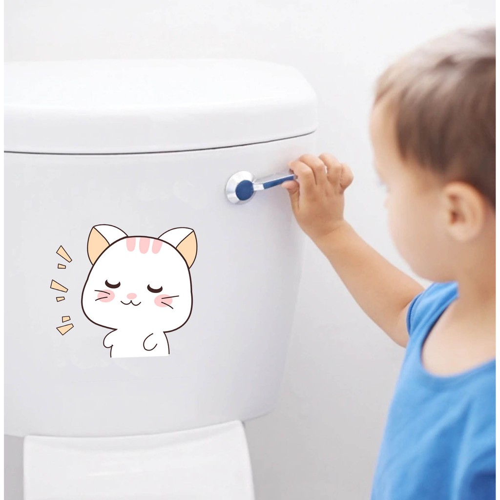 Decal mèo con dán nắp bồn cầu