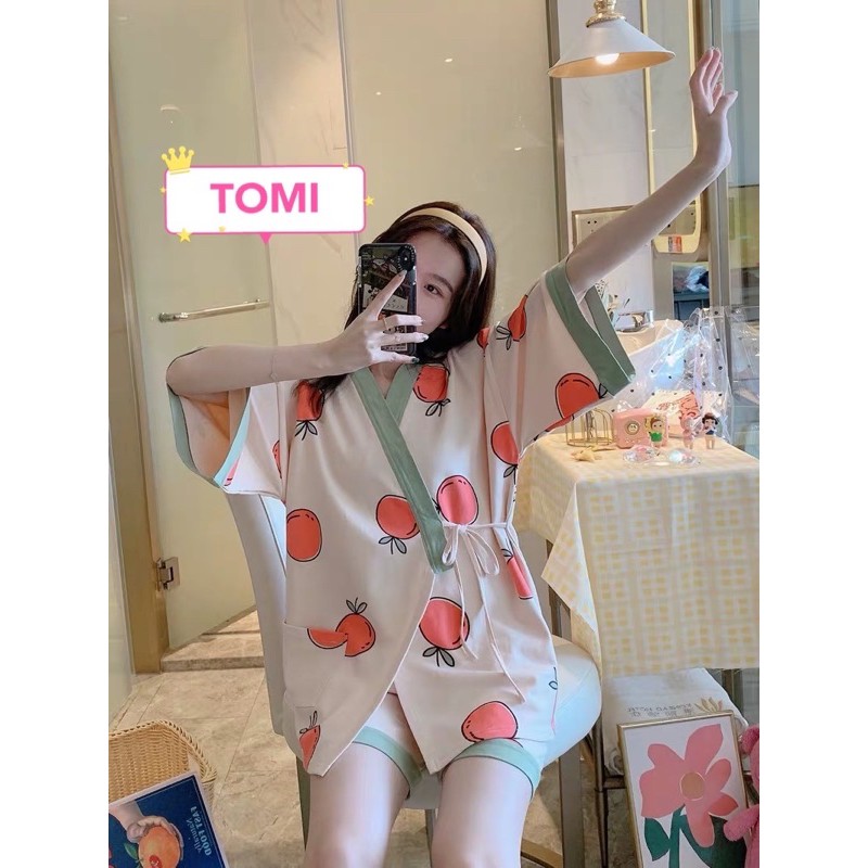 Đồ bộ nữ, bộ pijama nữ ngắn tay quả đào buộc dây nhật dễ thương - TOMI BOUTIQUE