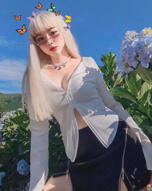 Áo Crop Tay Dài Phối Khoá Kéo Tuỳ Chỉnh Sexy Cưng xỉu [ ẢNH THẬT 100% ]