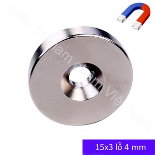 Nam châm 15x3mm lỗ 4mm viên hình tròn đất hiếm siêu mạnh