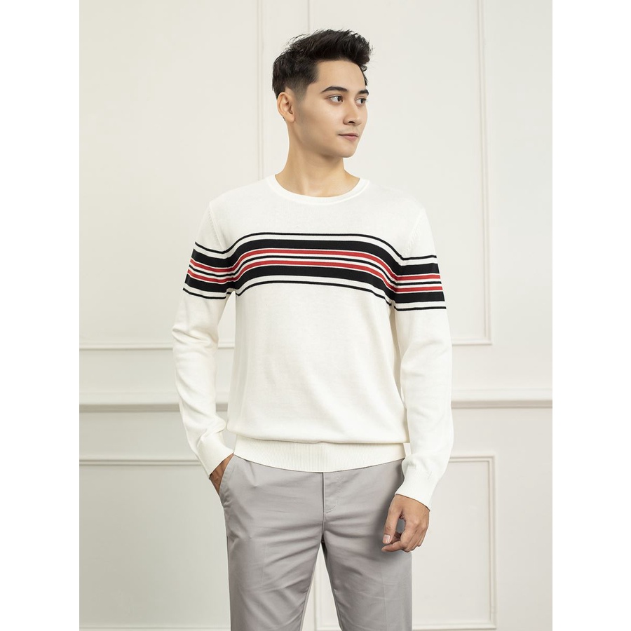 Áo len nam ARISTINO cổ tròn, họa tiết kẻ ngang, nhẹ , ấm AWO001W9 (3 màu)