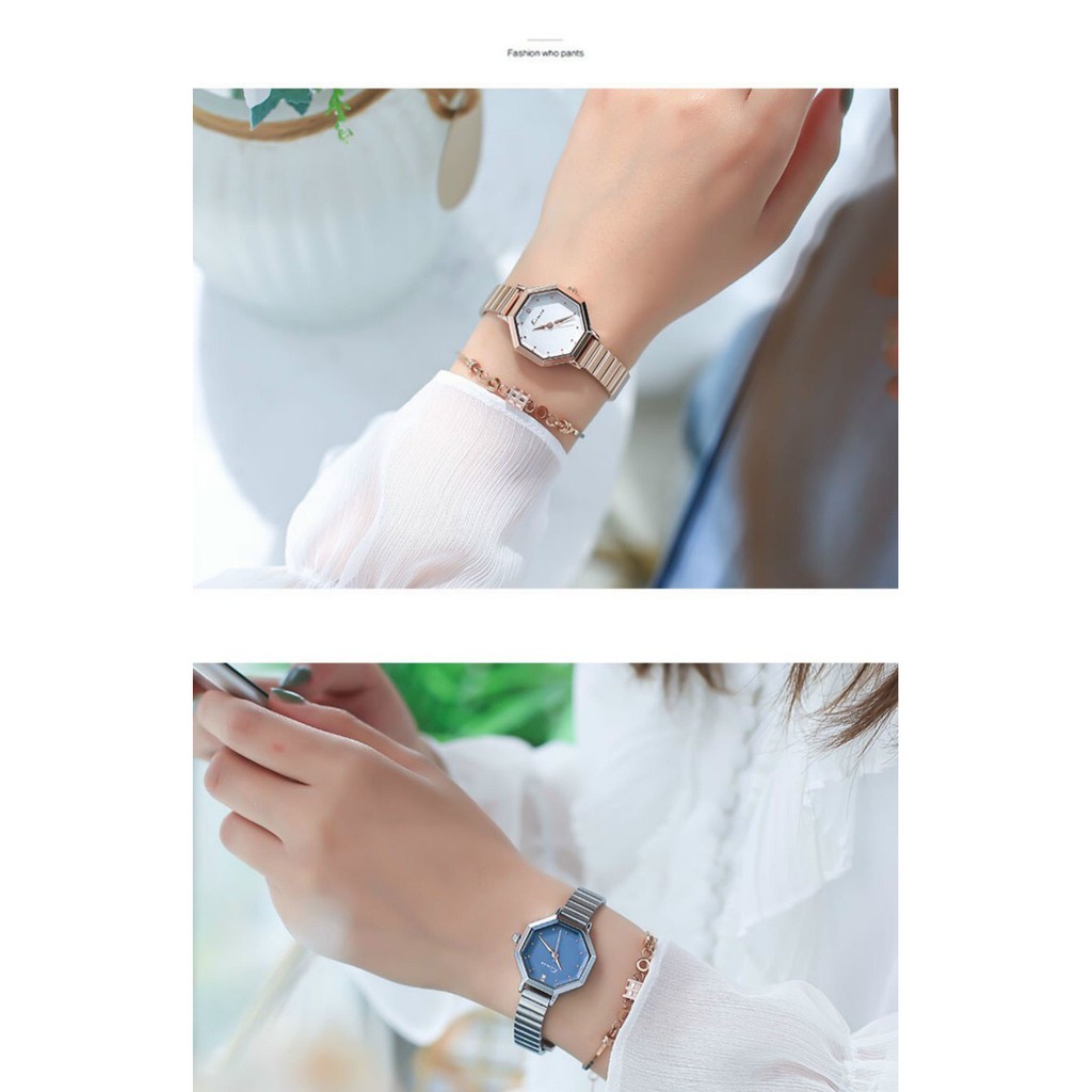 Đồng hồ nữ đeo tay Kimio dây kim loại mặt bát giác sành điệu