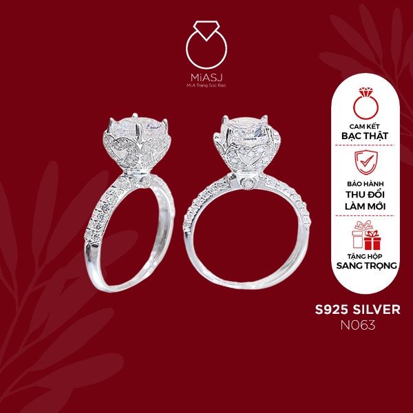Nhẫn nữ bạc Ý S925 MiASJ N063 nạm đá cao cấp, sang trọng, lung linh