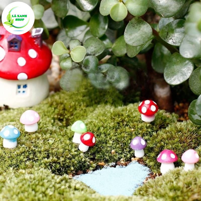 Tiểu Cảnh Cây Nấm Mini, Mô hình cây nấm mini nhiều màu sắc dùng trang trí tiểu cảnh sen đá, sân vườn, bể cá,...