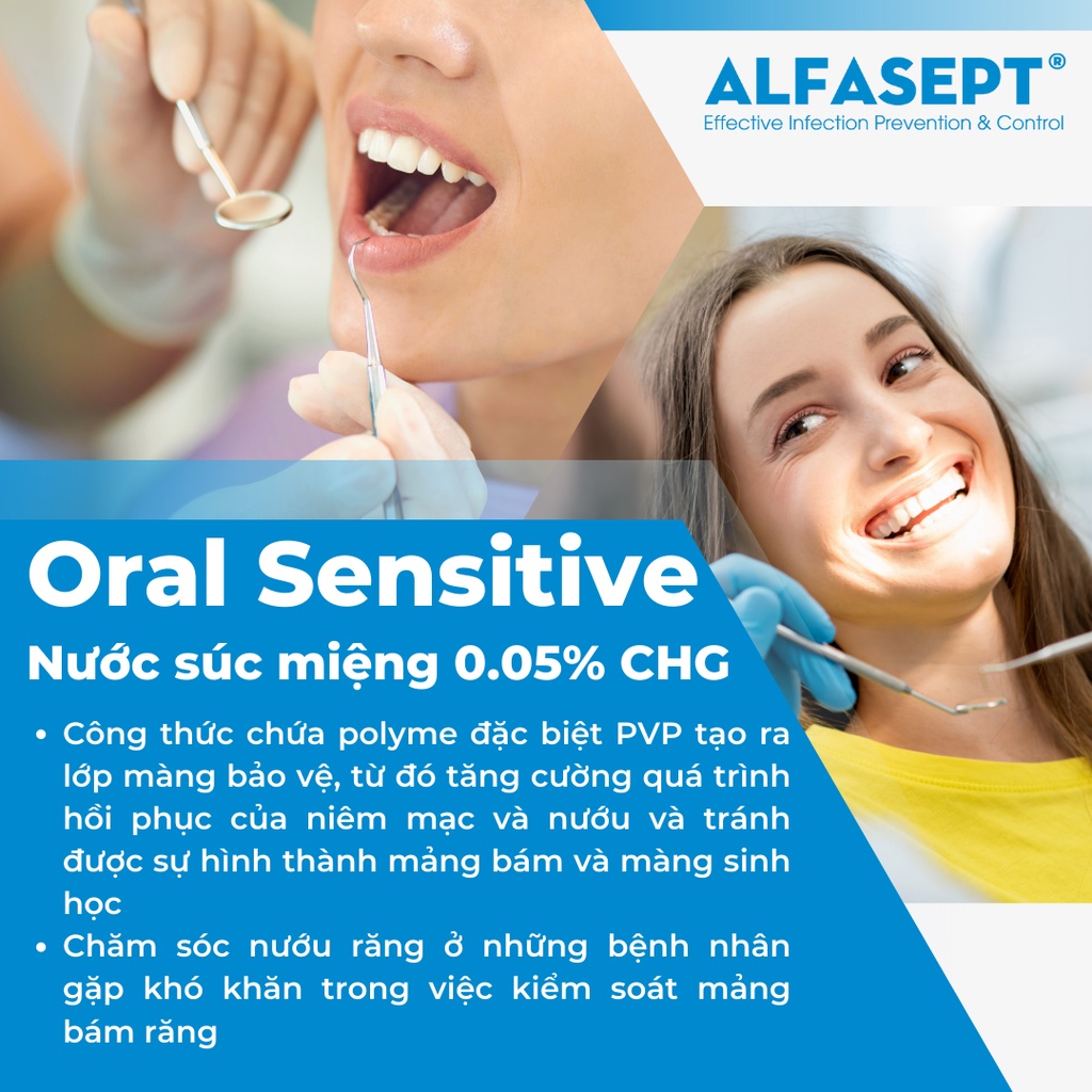 Nước Súc Miệng ALFASEPT Oral Sensitive Hương Bạc Hà Giúp Diệt Khuẩn Nhanh Chóng, An Toàn Cho Người Sử Dụng 250ml