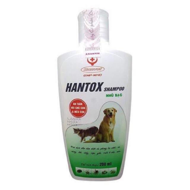 Sữa Tắm Trị Ve Rận Bọ Chét An Toàn Với Chó Con Và Mèo Con Hantox Shampoo Xanh Nhũ Bạc 200ml