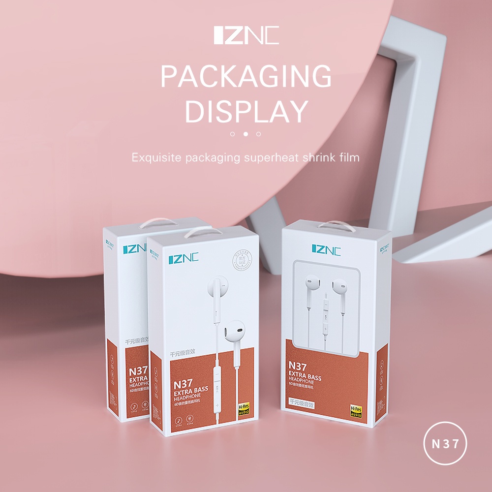 Tai nghe nhét tai chính hãng IZNC N37 jack 3.5 bản cao cấp chất âm vượt trội dùng cho điện thoại PC laptop