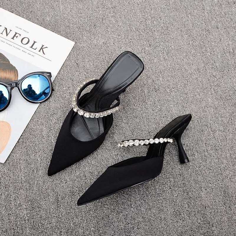 Giày Cao Gót Mũi Nhọn Đính Đá Trang Trí Lấp Lánh Thời Trang Cho Nữ Size 35-42