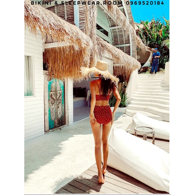 Đồ Bơi Nữ Bikini Hàn Quốc Mới Nhất 2021(Video Thật) 2 Mảnh Có Mút Lót Ngực Màu Đỏ Chấm Bi Cạp Cao Basic Swimwear | BigBuy360 - bigbuy360.vn