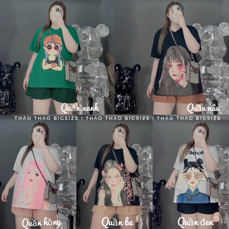 Set áo thun cô gái, quần đùi bigsize 5 màu - MÚP BIGSIZE 60-100KG