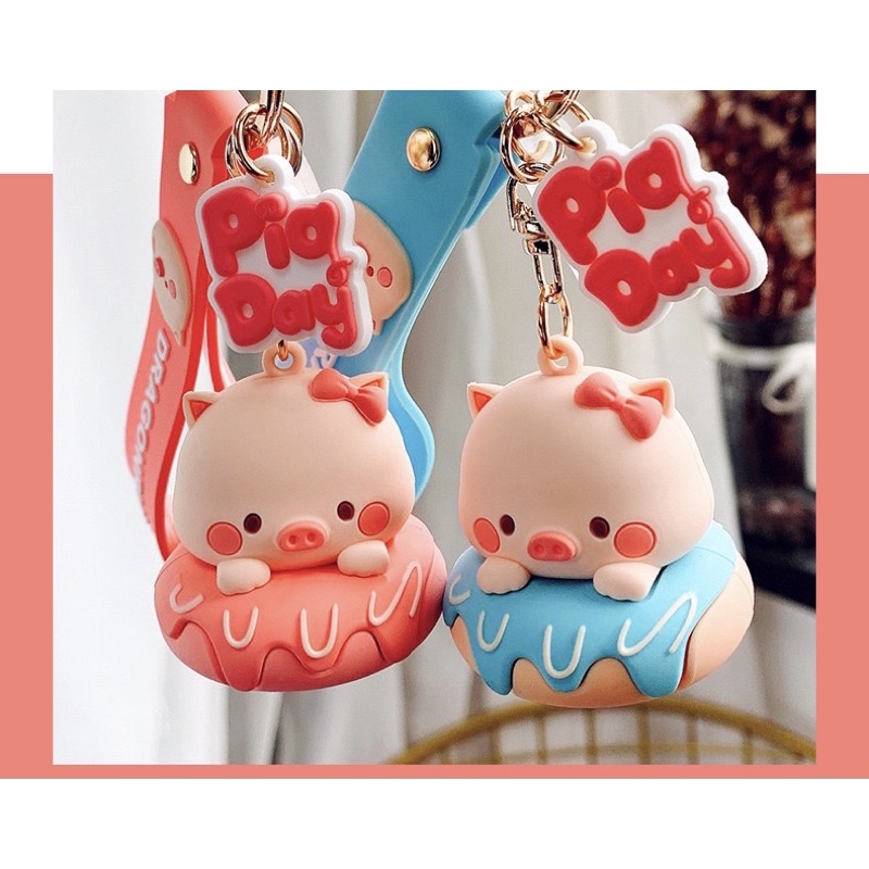 Móc khoá Heo Cá Tính kèm dây, phụ kiện balo, túi xách xinh xắn