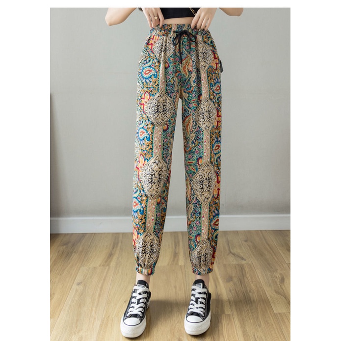 AMOI Quần Harem Ống Rộng Chống Muỗi Vải Chiffon Kiểu Cột Dây 2022 Cho Nữ