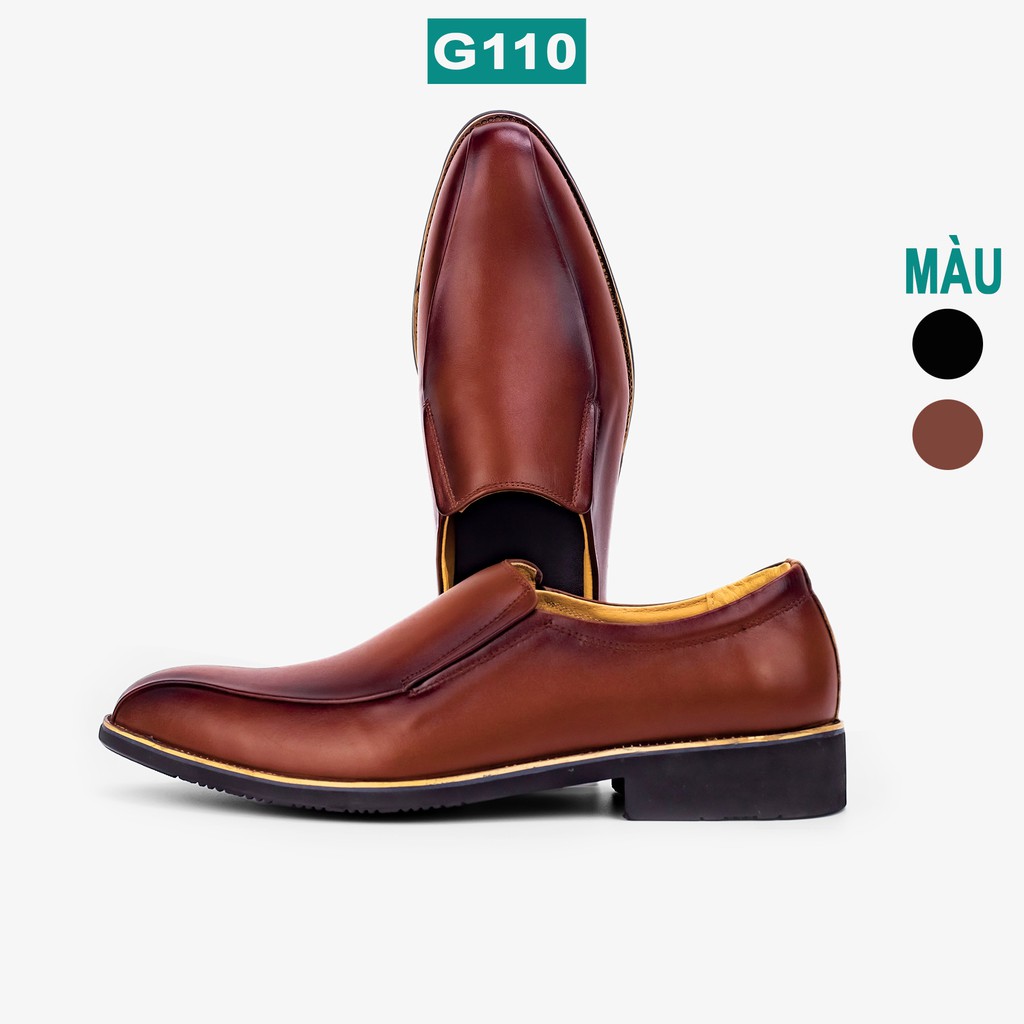 Giày da nam công sở da bò nappa cao cấp, giày lười màu nâu G110- Bụi leather- hộp sang trọng -BH 12 tháng