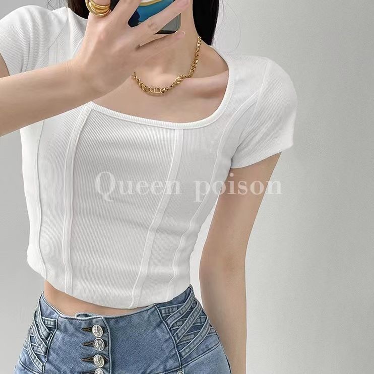 Áo Kiểu Cổ Vuông Tay Ngắn Phong Cách Thời Trang Retro Dành Cho Nữ
