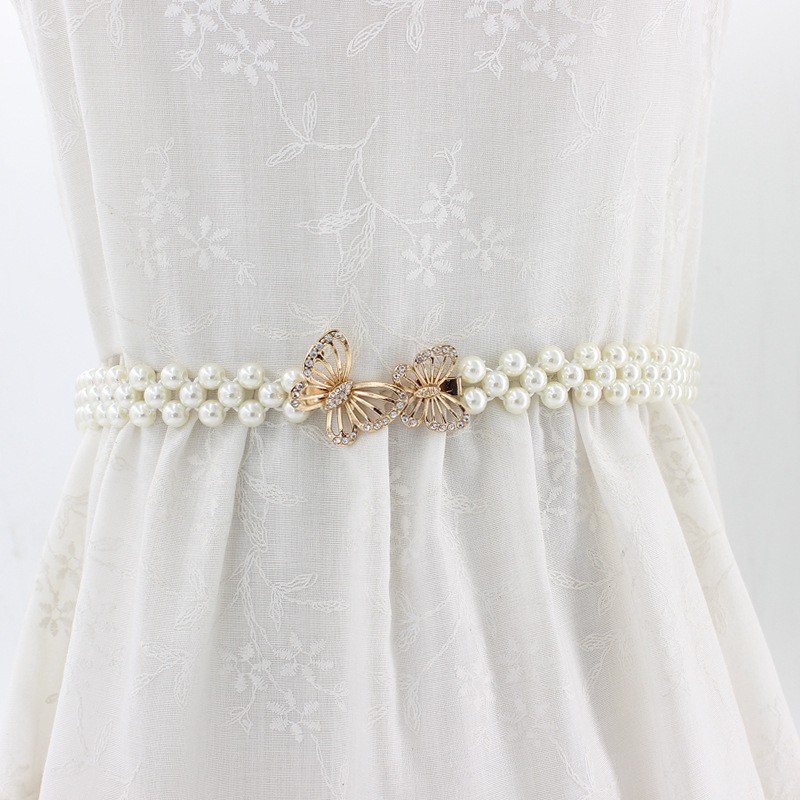 Thắt lưng chuỗi 3 hạt ngọc khóa đôi bướm vàng TTL156