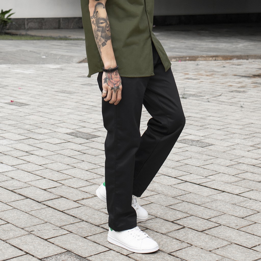 Quần Baggy KaKi Đen Trơn Ống Suông Nam và Nữ Dáng Suông Ống Rộng Chất Liệu Khaki