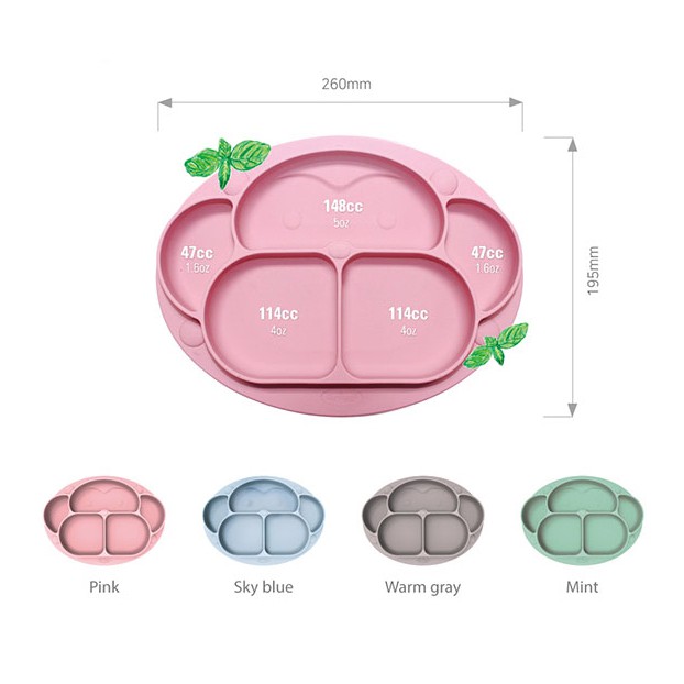 Khay cho bé ăn dặm silicone có đế hút chống đổ Monkey Ange