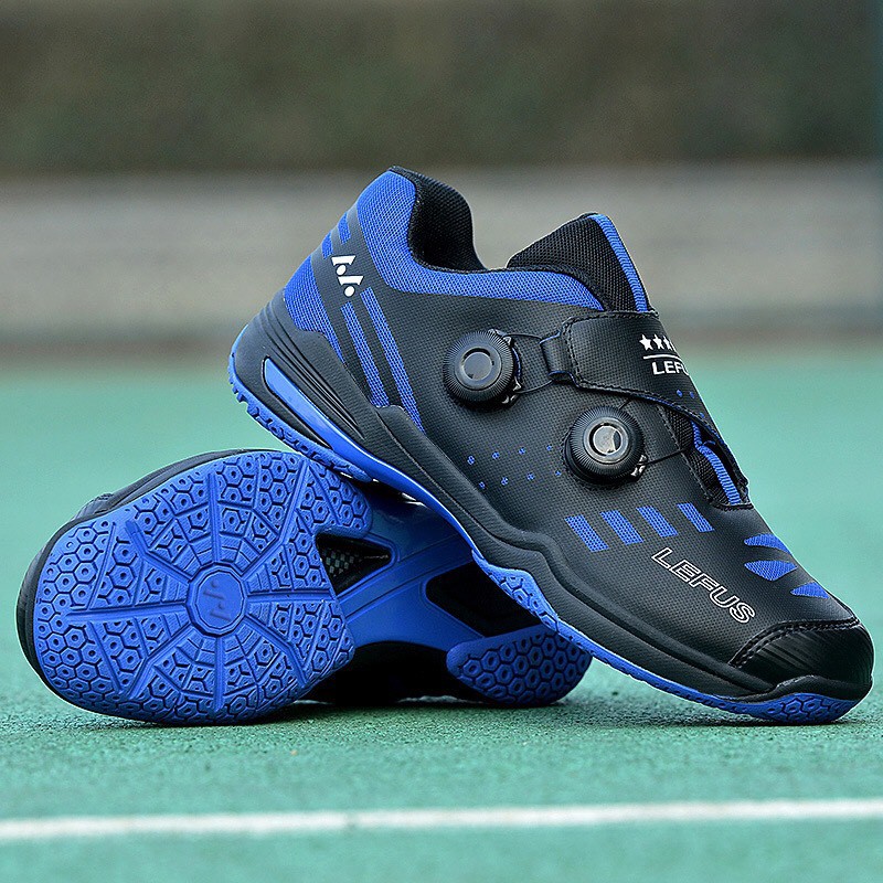 Giày cầu lông Lefus L013 đen cao cấp, nút vặn (ko cần buộc dây), Cushion giảm chấn, bám sàn tốt, kèm quà tặng