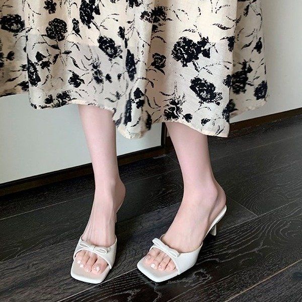 ✗┇Dép Cao Gót Mũi Vuông Đính Nơ Quyến Rũ Thời Trang Mùa Hè Phong Cách Âu Mỹ Hàng Mới 2022 Dành Cho Nữ