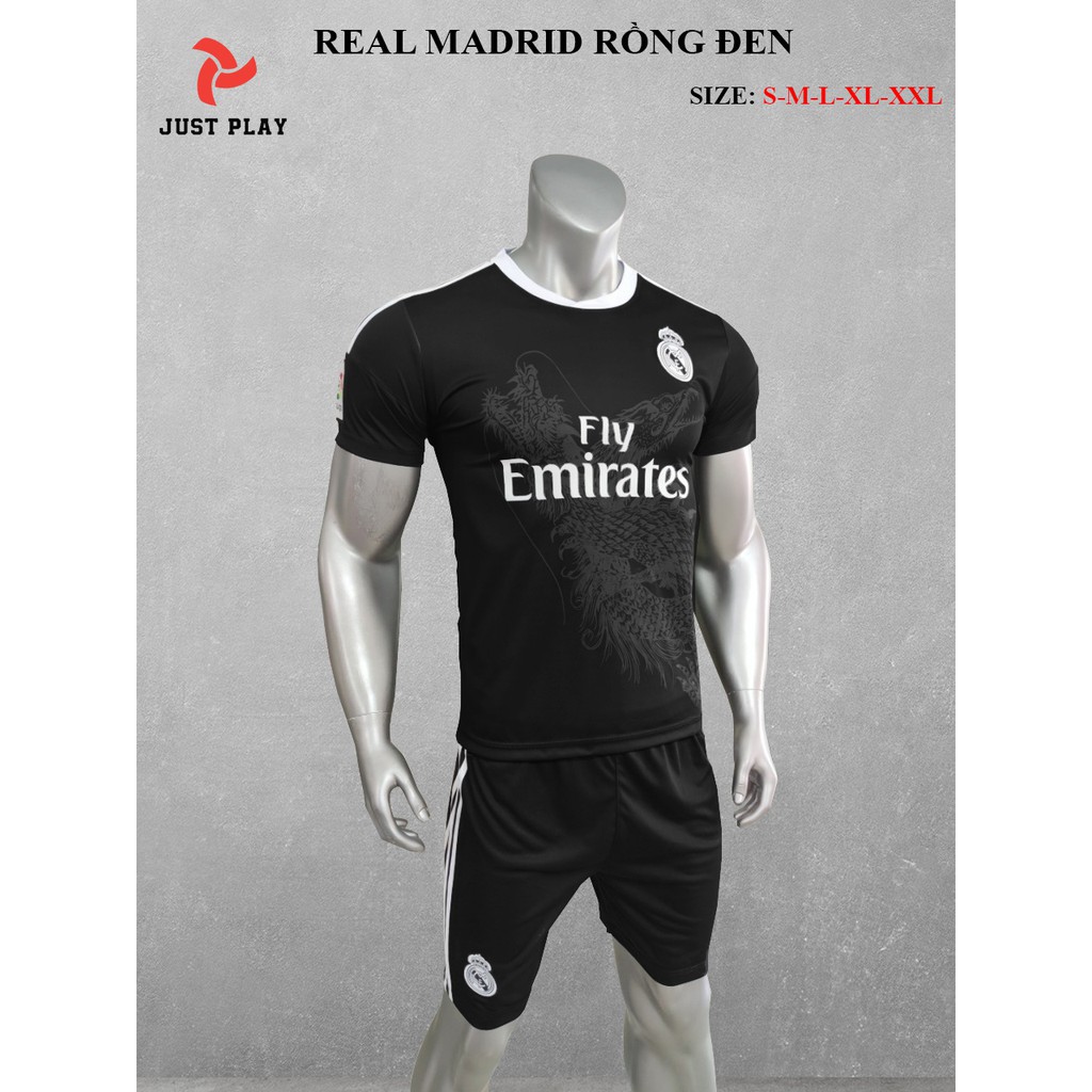 Đồ đá banh CLB Real Madrid Rồng đen mới Vải thun lạnh cao cấp