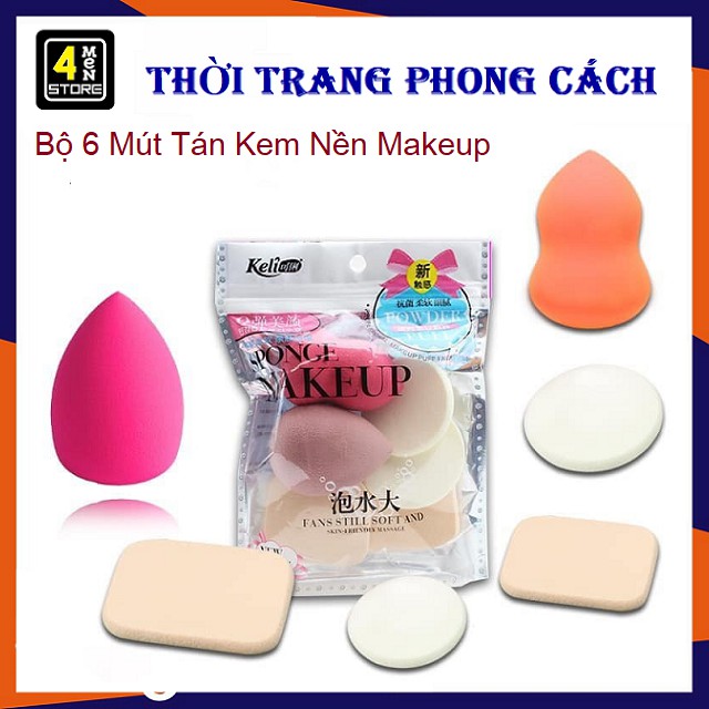 ⚡ Set 6 Mút Tán Kem Nền Makeup - Bộ 6 bông phấn trang điểm - mút tán kem nền ⚡