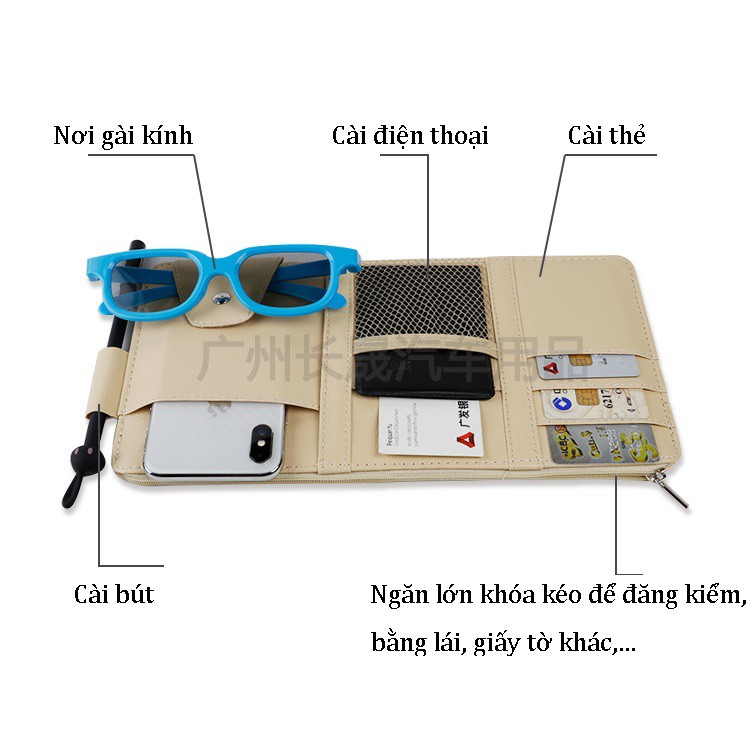 Ví ĐĂNG KIỂM bằng da cài tấm chắn nắng loại to 29x15cm để được đăng kiểm bút thẻ kính đa năng