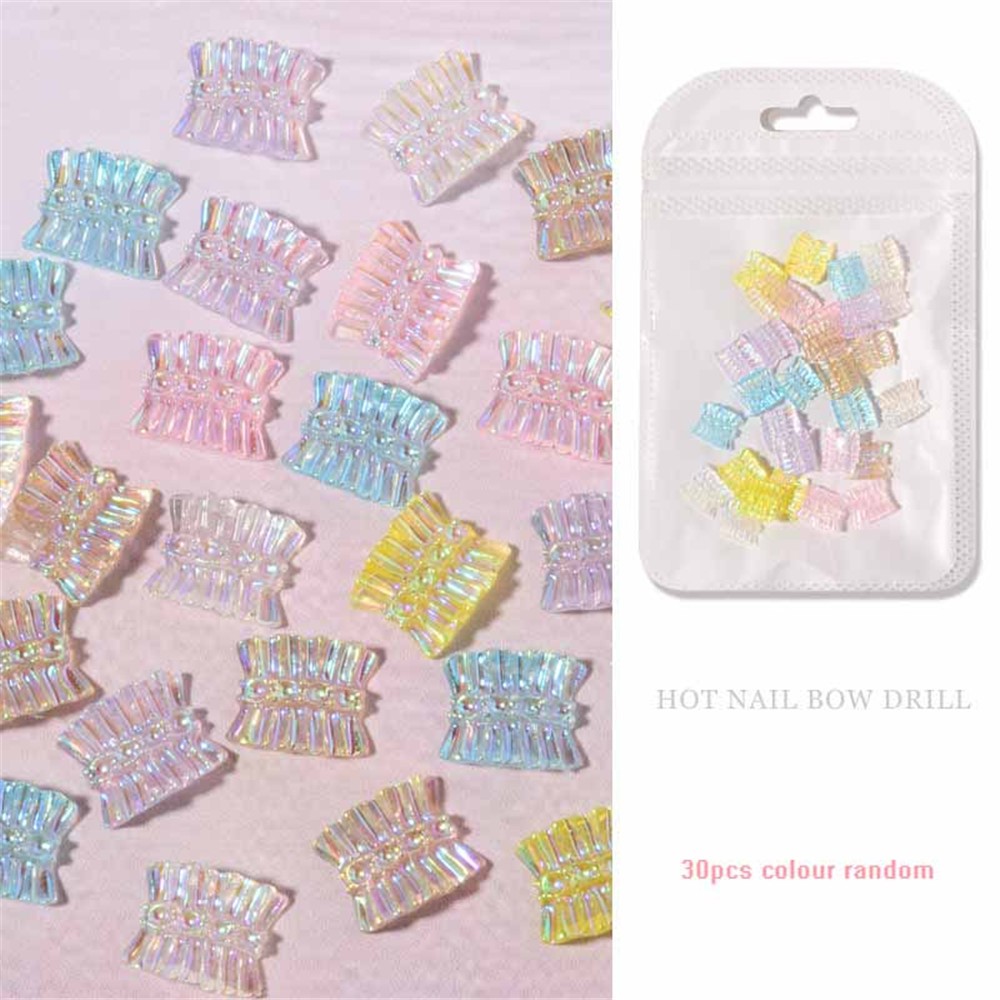 [Hàng mới về] Set 30 phụ kiện trang trí móng tay nghệ thuật hình nơ đính đá pha lê 3D xinh xắn