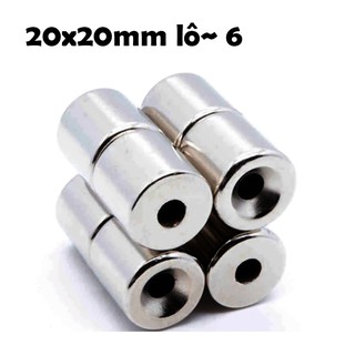 Nam châm hít bi sắt 20x20mm lỗ 6mm siêu hút giữ bi